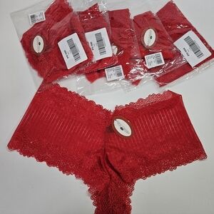 NEW Popsi Lingerie Red Lace Trim Panties Set of 6 Large